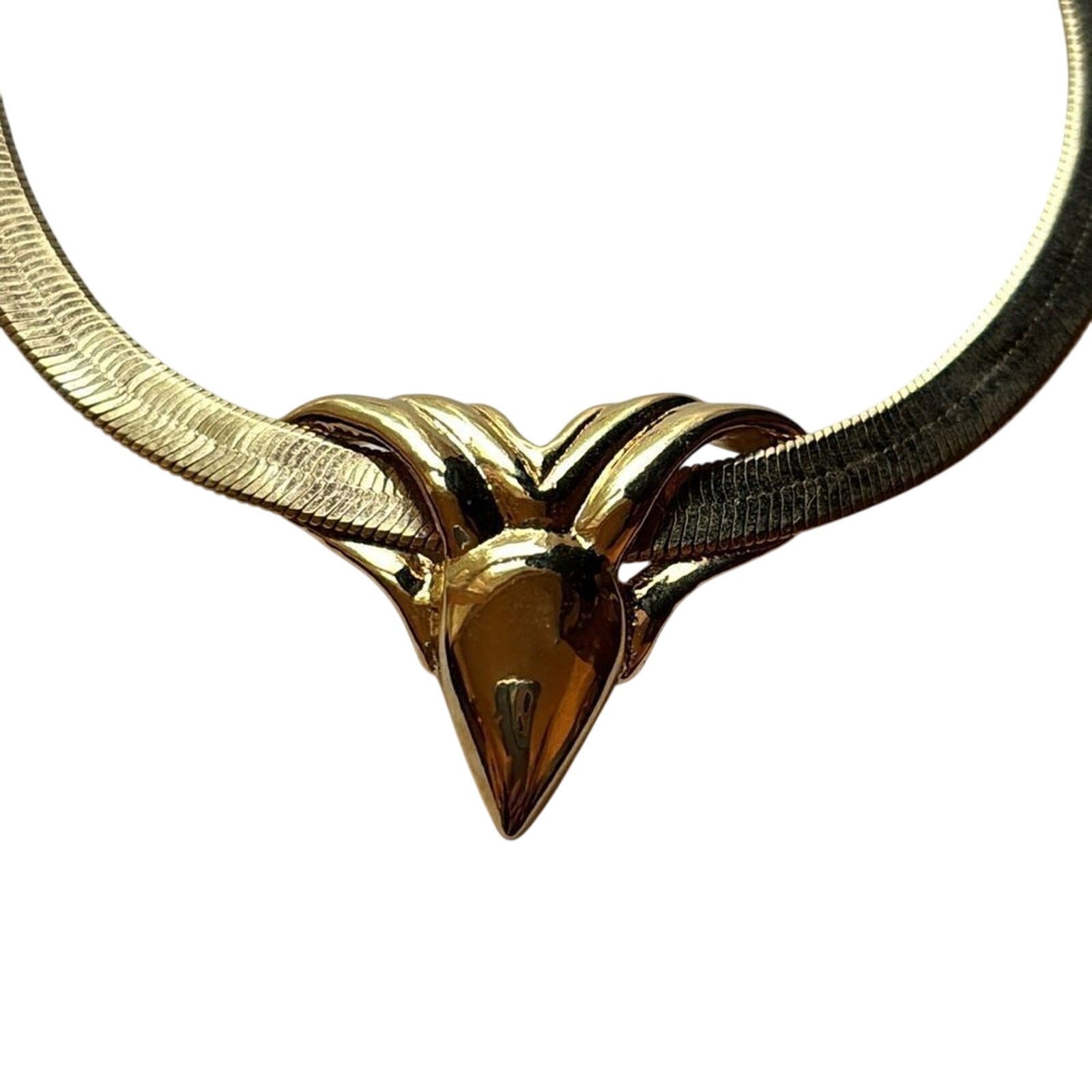 Vintage Gold Tone Herringbone Statement Necklace Sculptural Centerpiece 18”