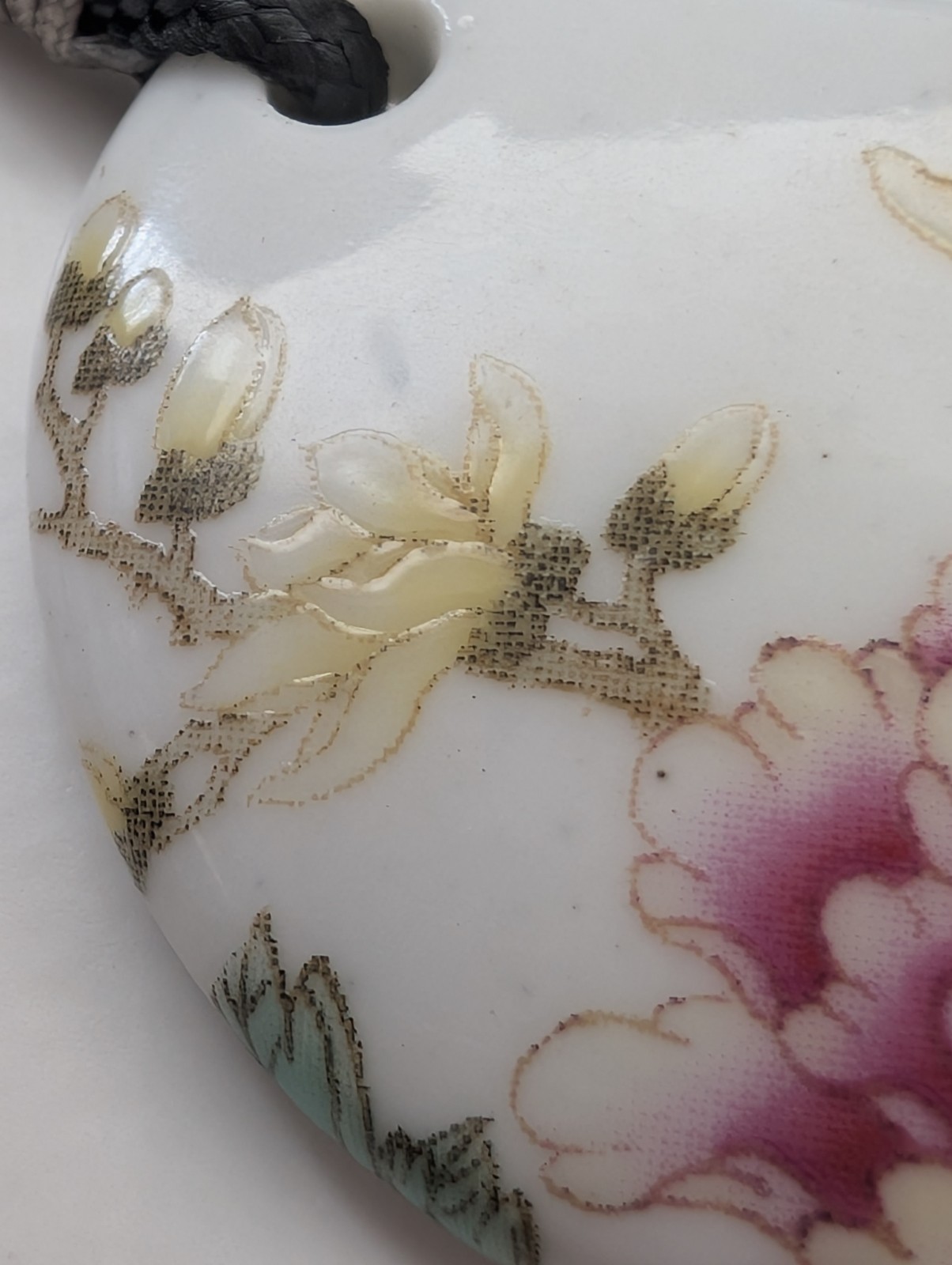 Crescent floral print white ceramic pendant adjustable cord NONE METAL Necklace