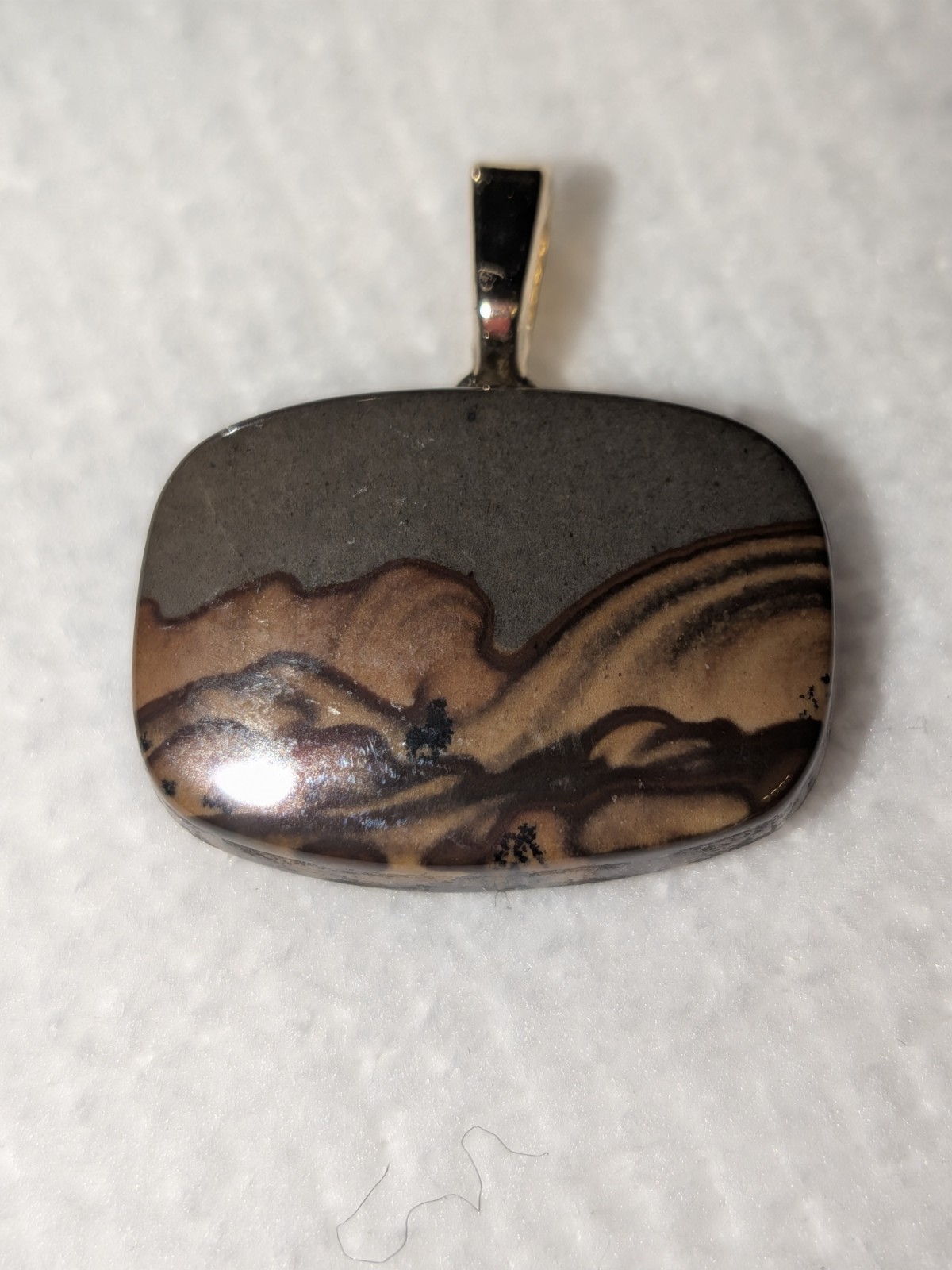Rectangle Jasper Pendant Brown/Gray Scenic Nature Bail No Chain