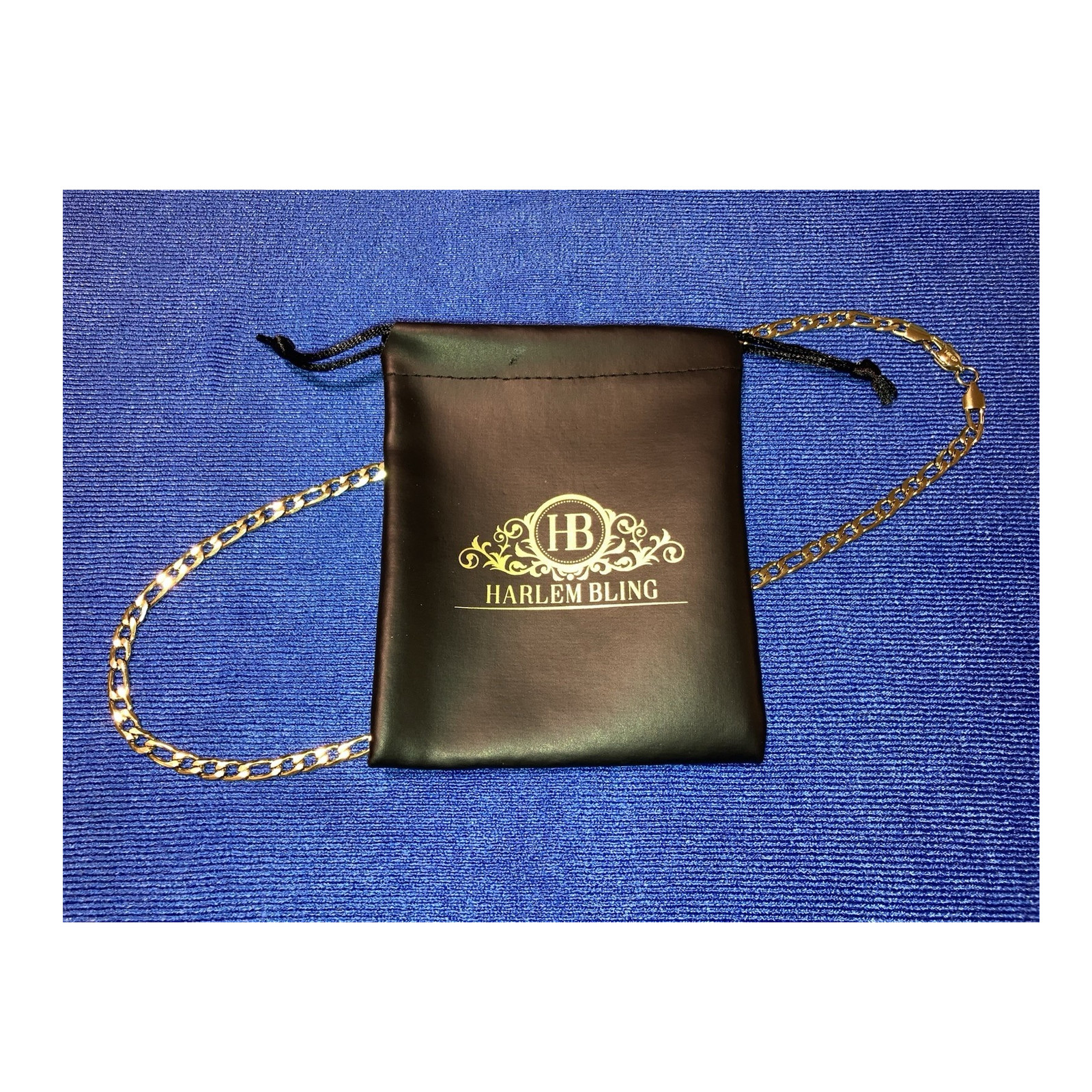 Harlembling 14k Gold Plated Figaro Necklace 5mm Width, 22 Inch Length w Pouch