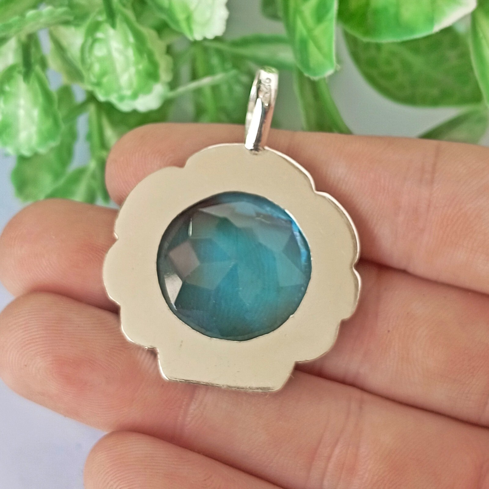 Swiss Blue Topaz Gemstone Pendant 925 Sterling Silver Jewelry Pendant 1.97″