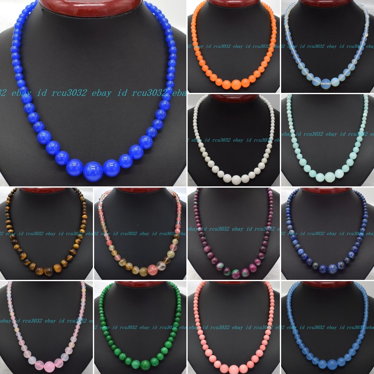 6-14mm Multicolor Natural Gemstone Round Beads Jewelry Necklace 18 Inches