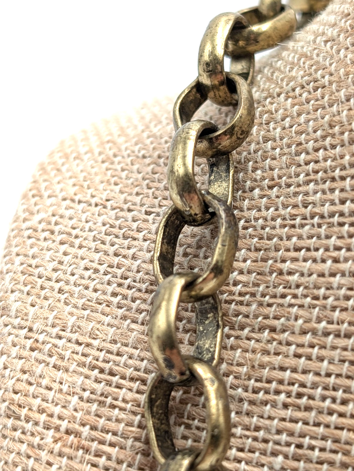 Antique Bronze Tone With Big Colorless Rhinestone Statement Necklace