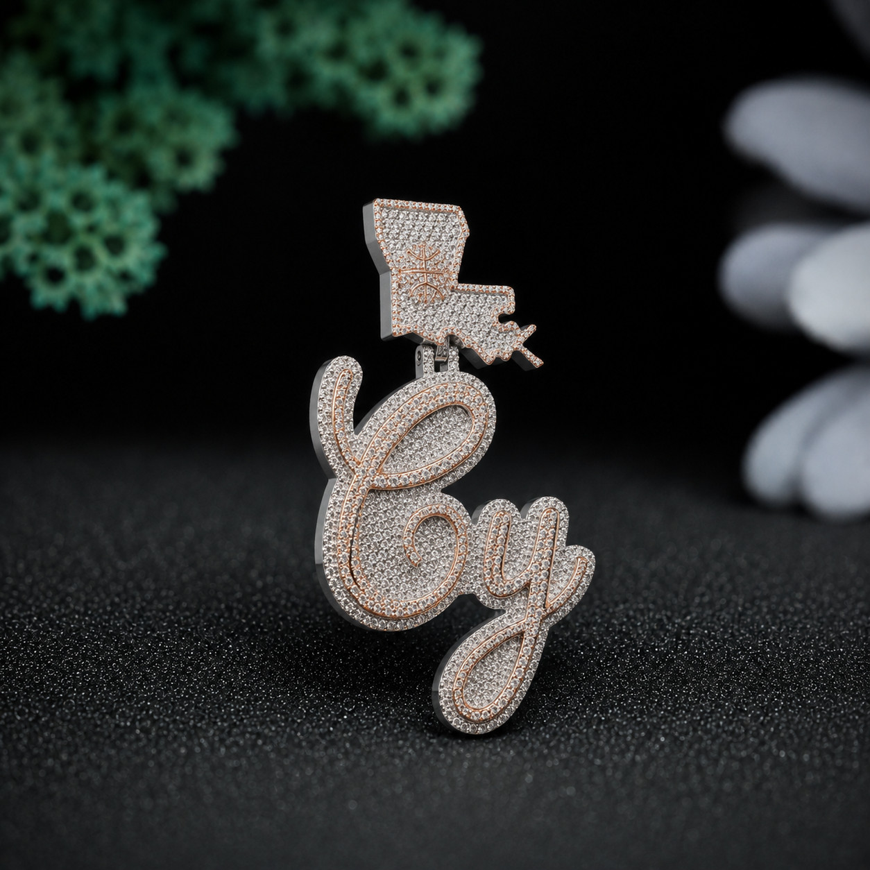 Custom Iced Out Name Pendant Rose Gold Moissanite Diamond Hip Hop Script Charm