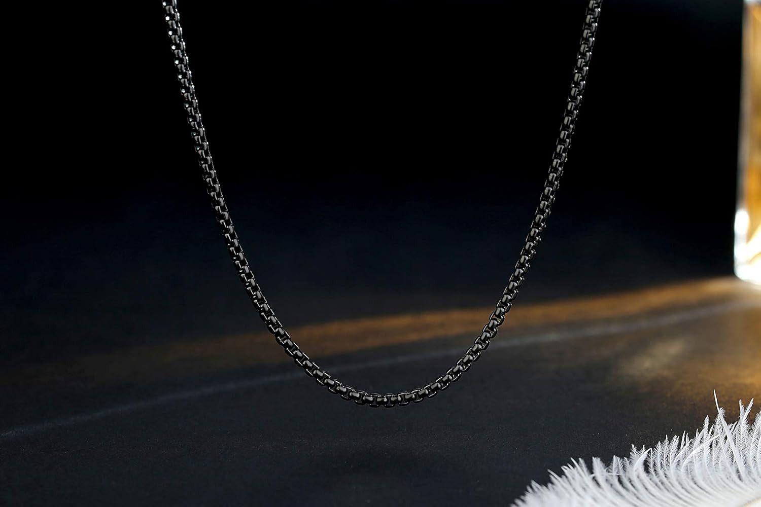 Mens Womens Stainless Steel Black Rolo Cable Chain Necklace, round Box Chains fo