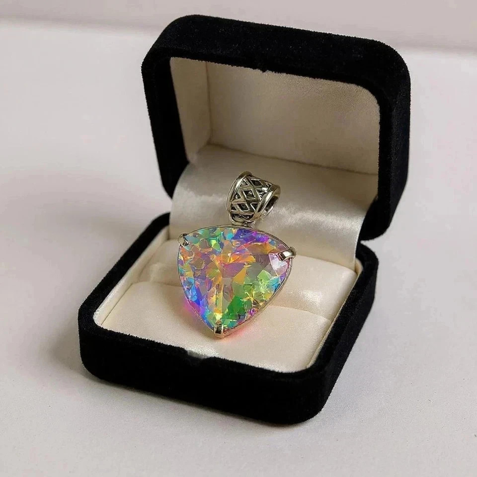 A+ Natural Mystic Topaz Pendant 73 Ct Trillion Cut 925 Sterling Silver MR Gems A