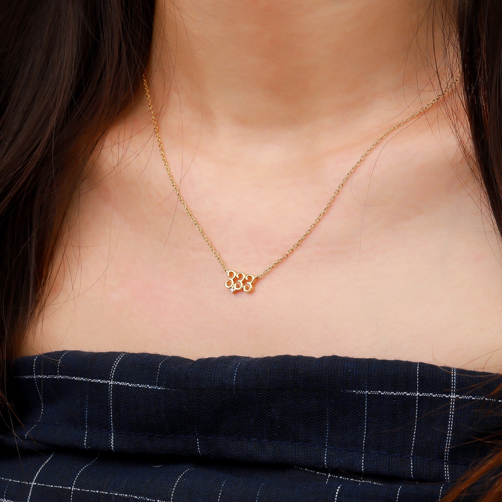 Gold Zircon Necklaces Number Design Collarbone Necklace Clavicle Chain