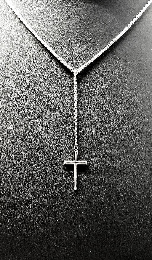 925 Sterling Silver Lariat Necklace ~ Cross 15x26x1.5mm ~ 6.2g ~ Necklace 16″