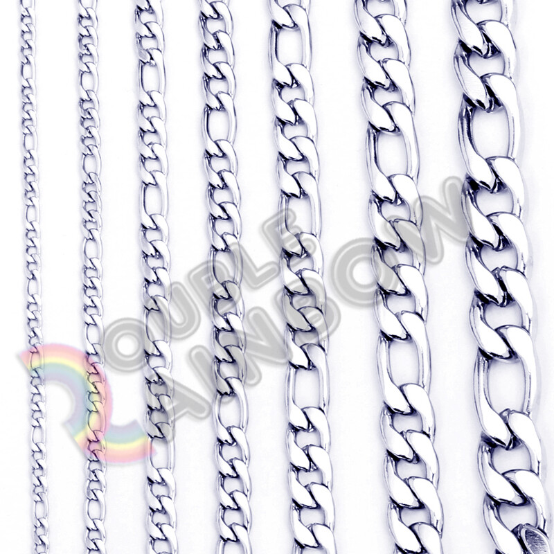 Men Women Figaro Necklace Chain Stainless Steel Gold/Black Plated 3mm-12mm Link