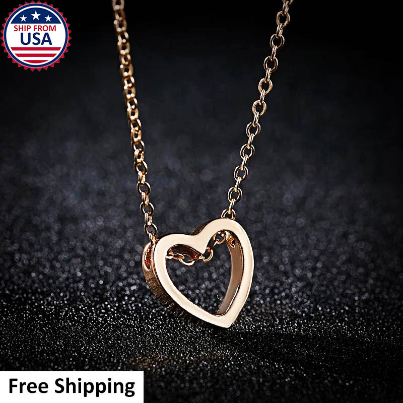 Women Fashion 14k Gold Plated Beauty Heart Pendant Charm Necklace Jewelry Chain
