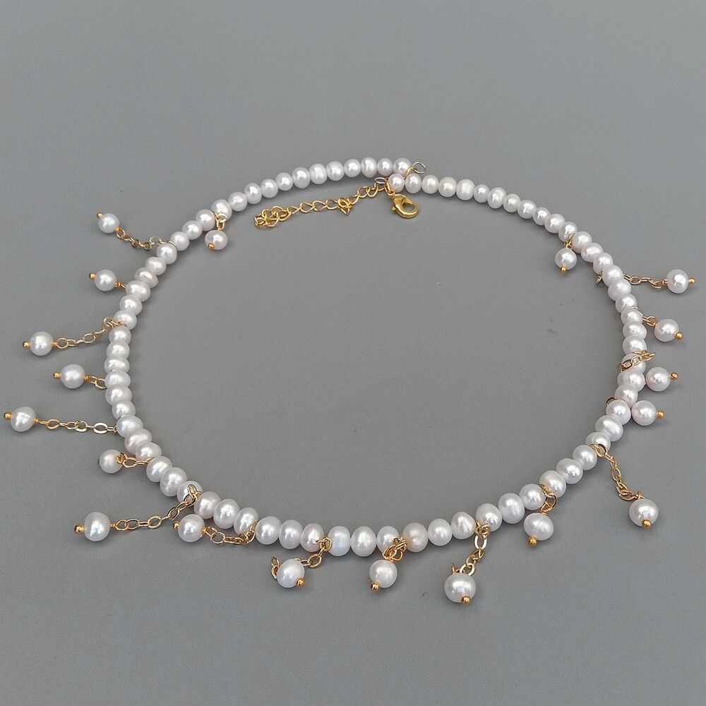 Freshwater Cultured White Pearl Choker Necklace 17″