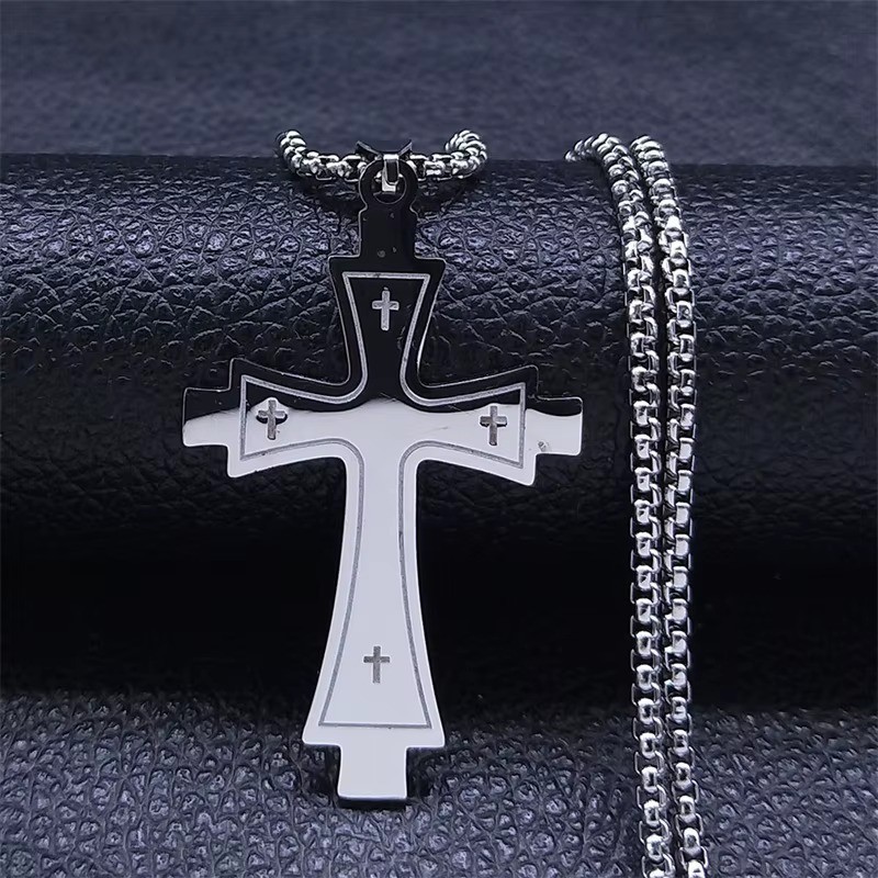 60cm Gold Stainless Steel Cross Necklace for Men Mens Chain Pendant Jewelry Gift