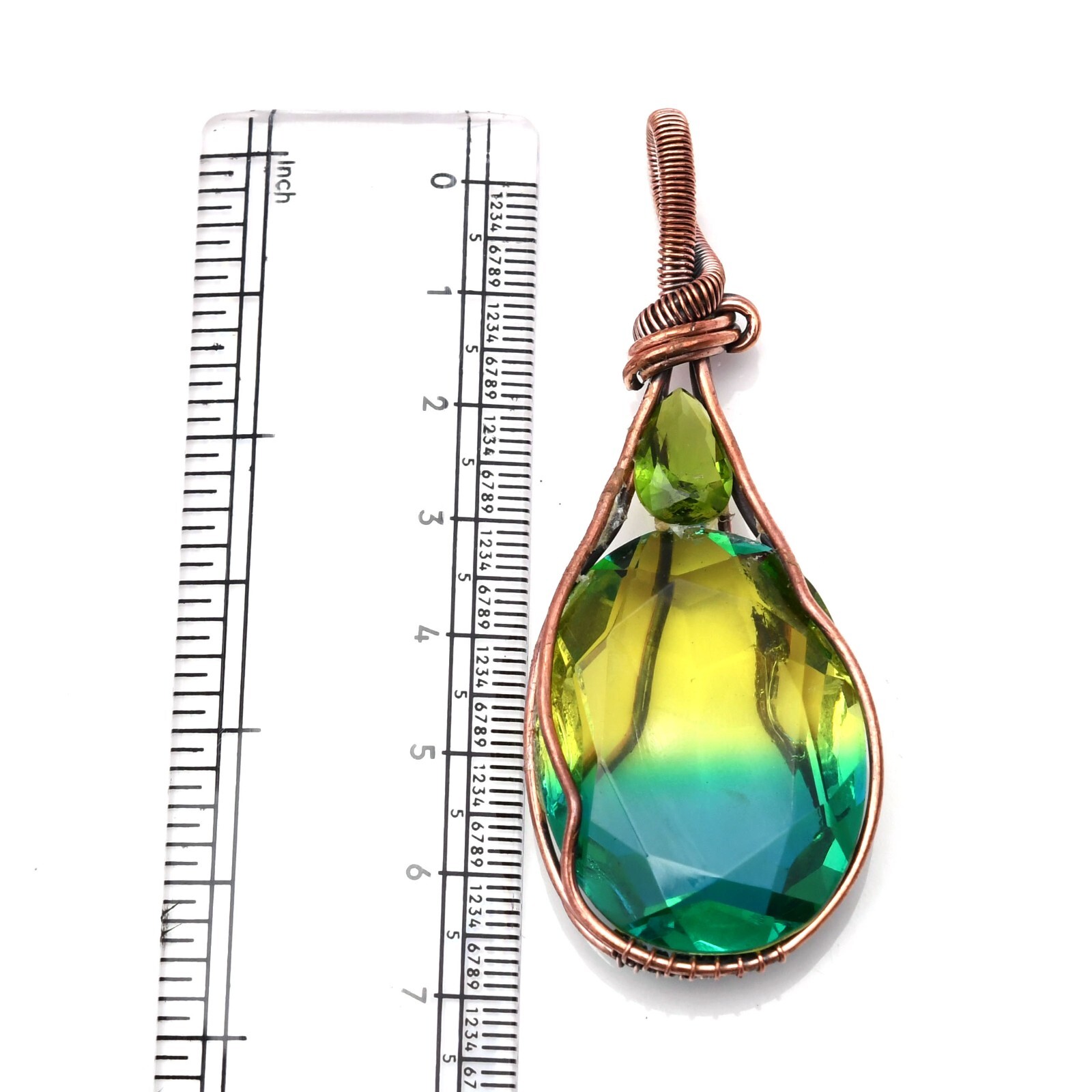 Bi Color Tourmaline Pendant Copper Wire Wrapped Handmade Jewelry Pendant 2.15″