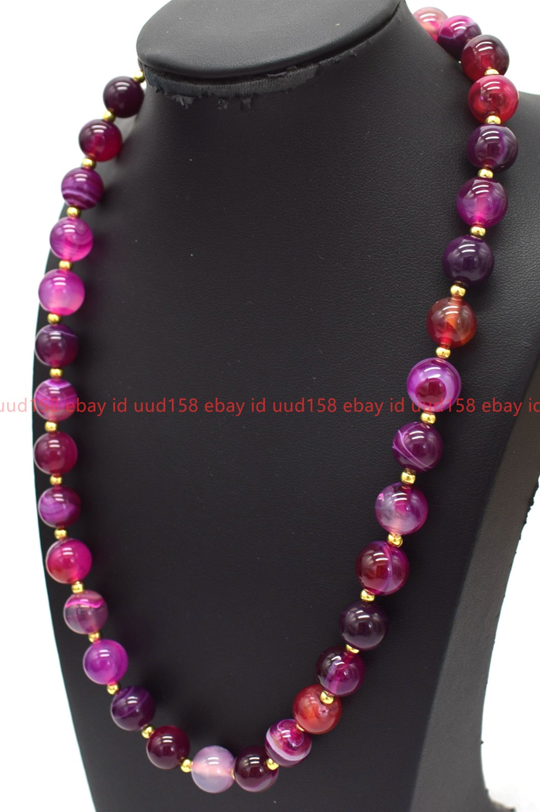 Natural 8/10/12mm Rose Red Stripe Agate Gemstone Round Beads Necklace 16-36in