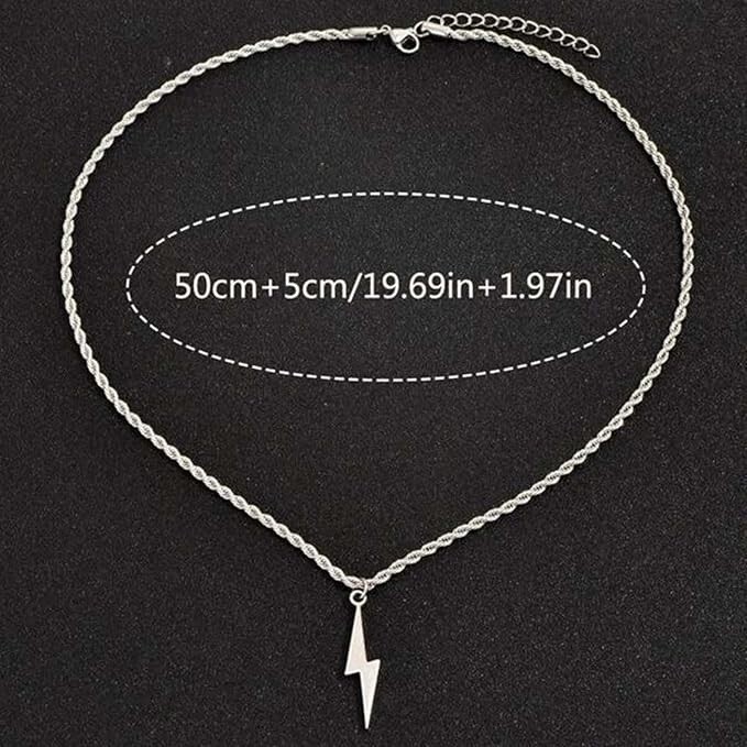 Silver Rope Chain Necklace with Lightning Bolt Pendant –Trendy Statement Jewelry