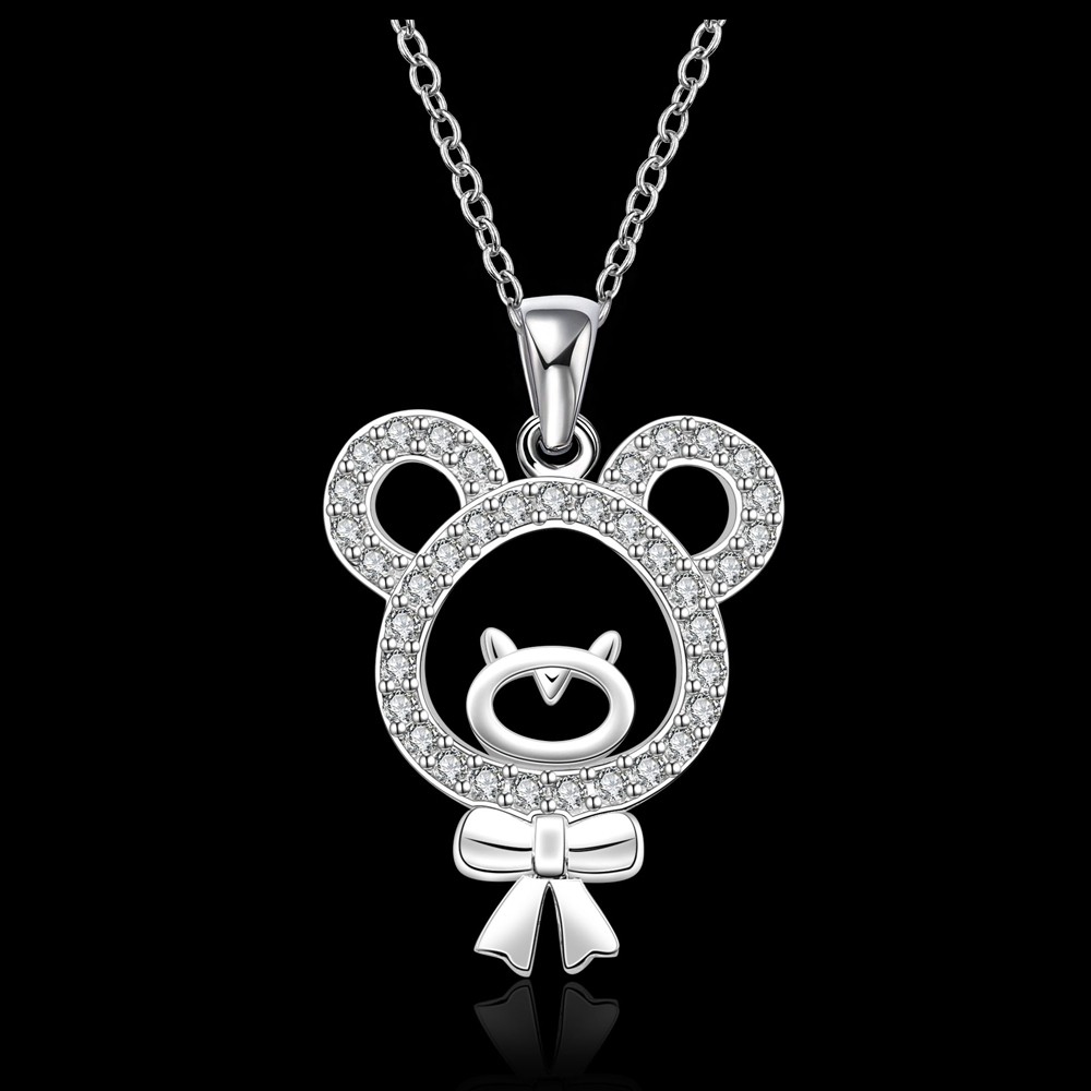 925 Sterling Silver Filled SF Micky Mouse CZ Pendant Necklace N-A670 Gift
