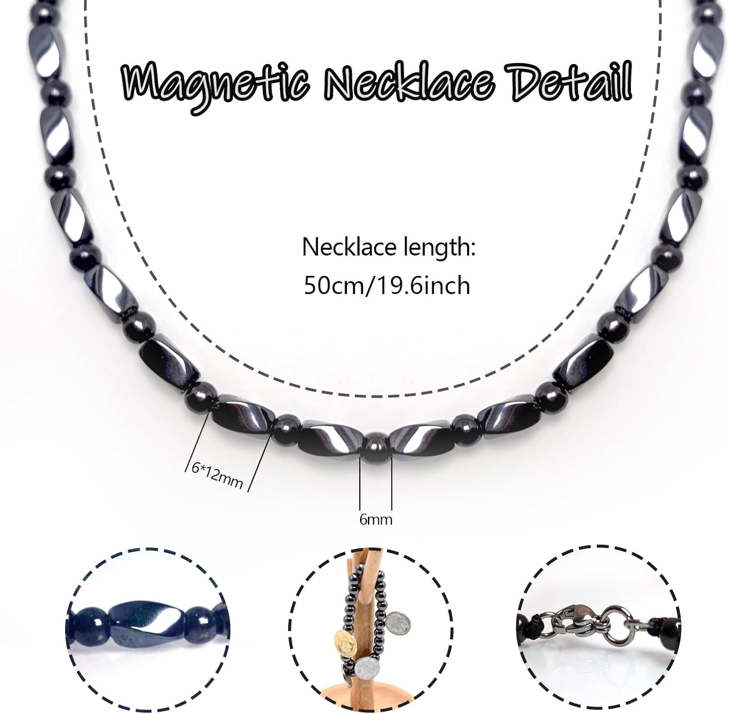 Magnetic Therapy Necklace – Black Obsidian & Hematite – Unisex Adult – Fas Jewel