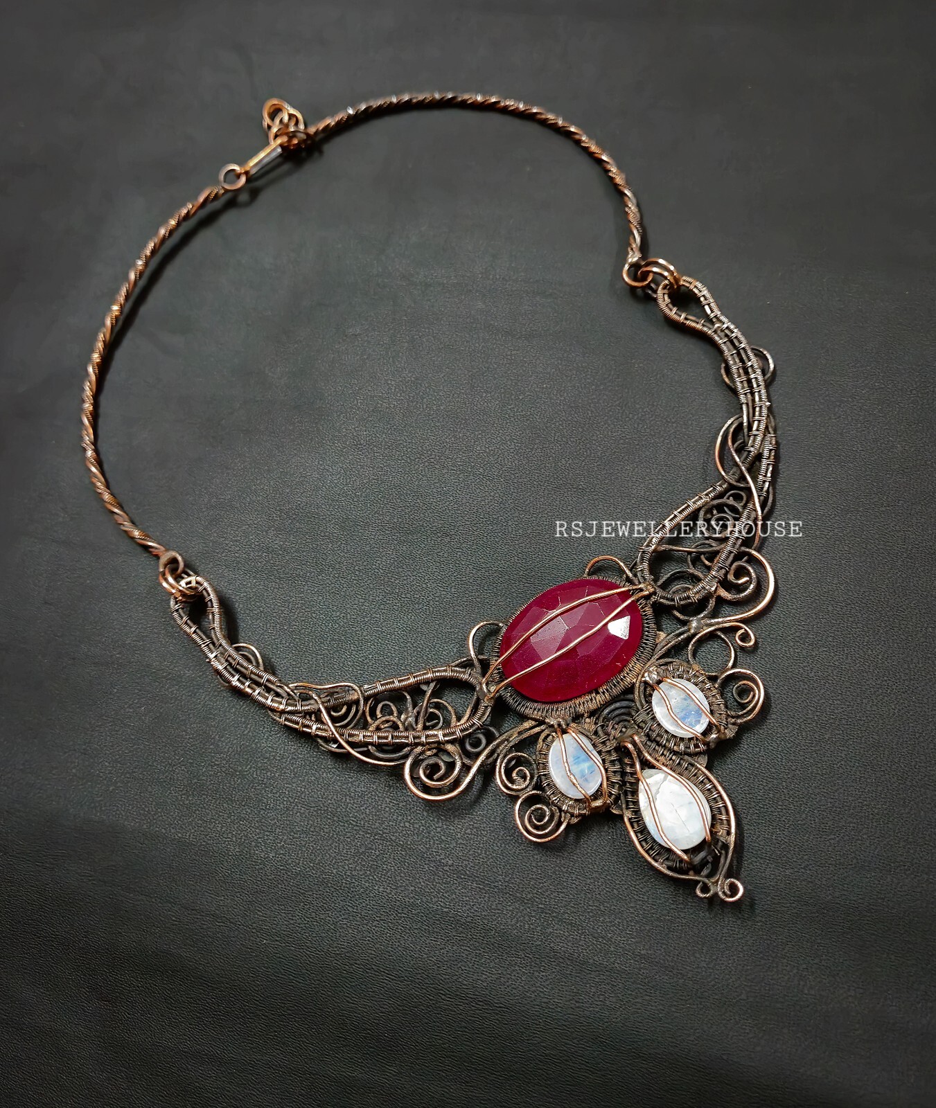 Faceted Kashmir Ruby Necklace Wire Wrapped Necklace Unique Style Wire Jewelry