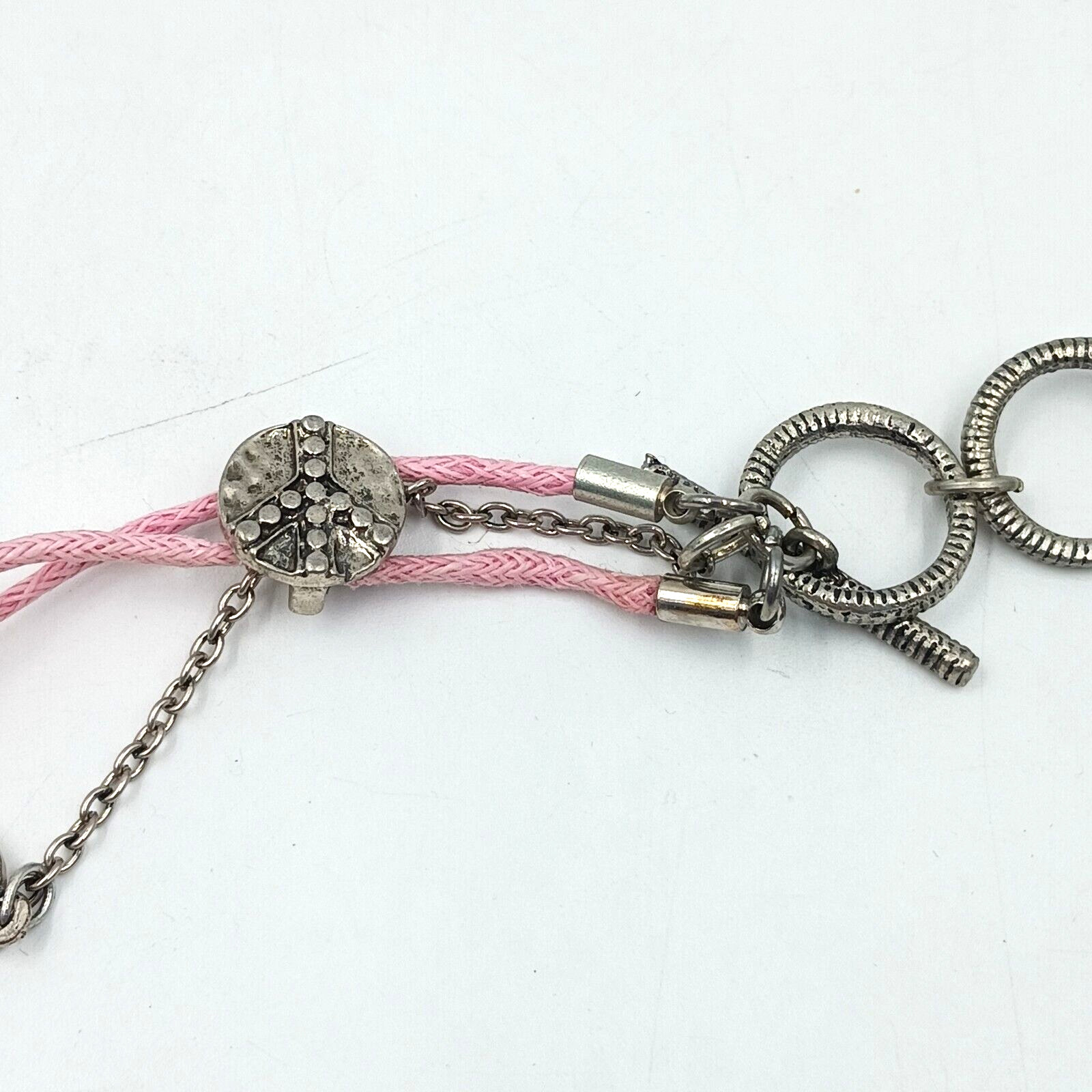 TYJ Collection Choker Necklace Peace Signs Corded And Chain Layered Pink 14″