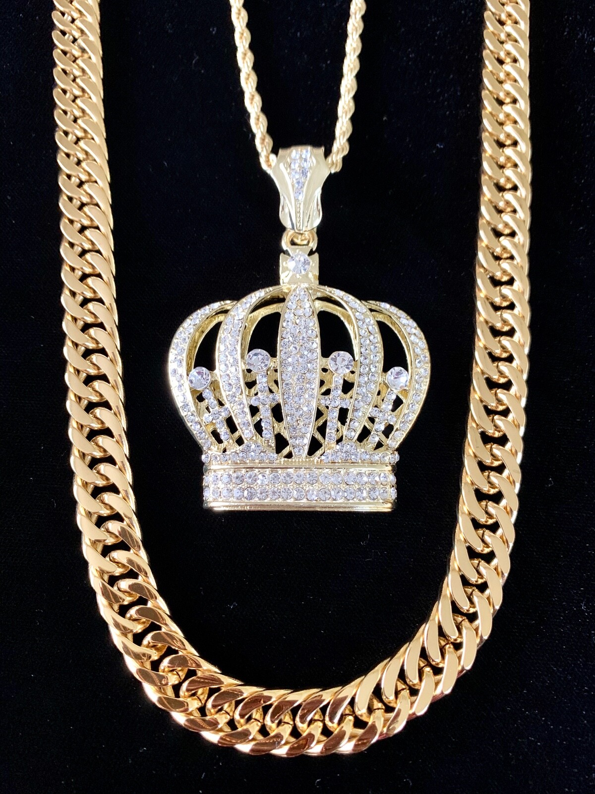 Solid 18K Gold Lab Diamonds BIG CROWN Pendant Chain Necklace *LIFETIME WARRANTY*