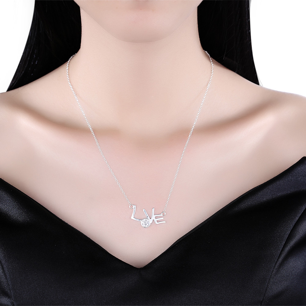 Elegant 925 Sterling Silver Filled Heart CZ Love Pendant Woman Necklace N-A593