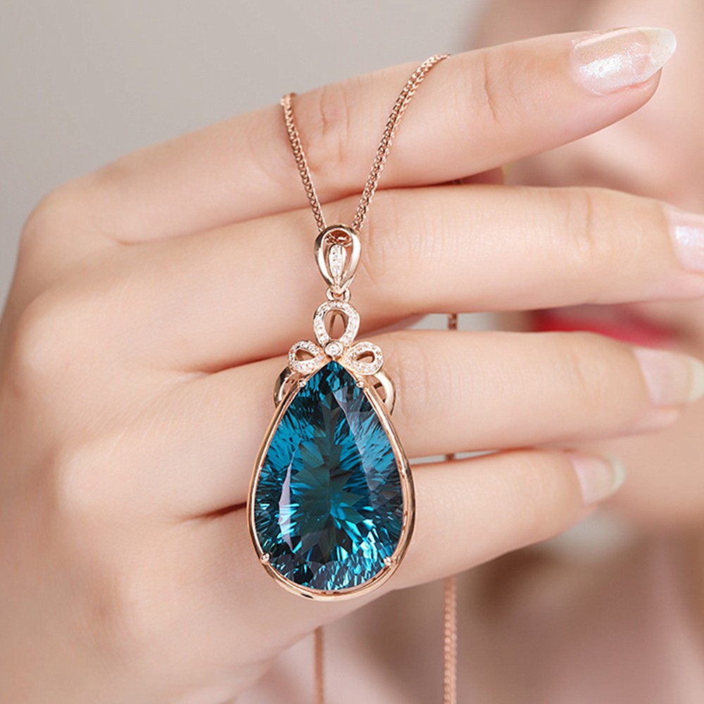 Blue Teardrop Gold Tone Chain Jewelry Gift Pendant Necklace