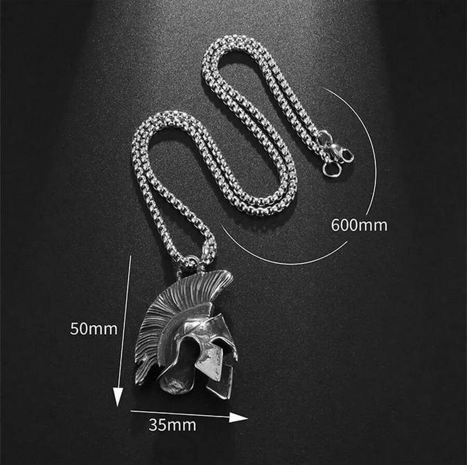 Roman Spartan Warrior Mask Helmet Jewelry Vintage Silvery Pendant Necklace