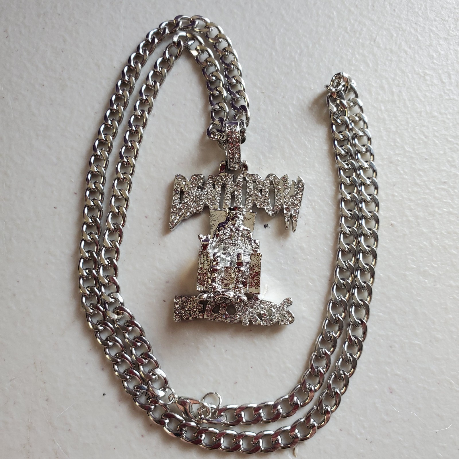 DEATH ROW Silver Color Cuban Link Chain Necklace with Pendant. US Seller