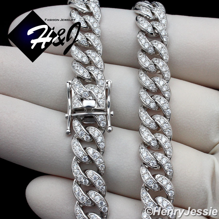 7.5″-11″MEN SOLID 925 STERLING SILVER 8MM ICY CZ MIAMI CUBAN CURB BRACELET*SN11
