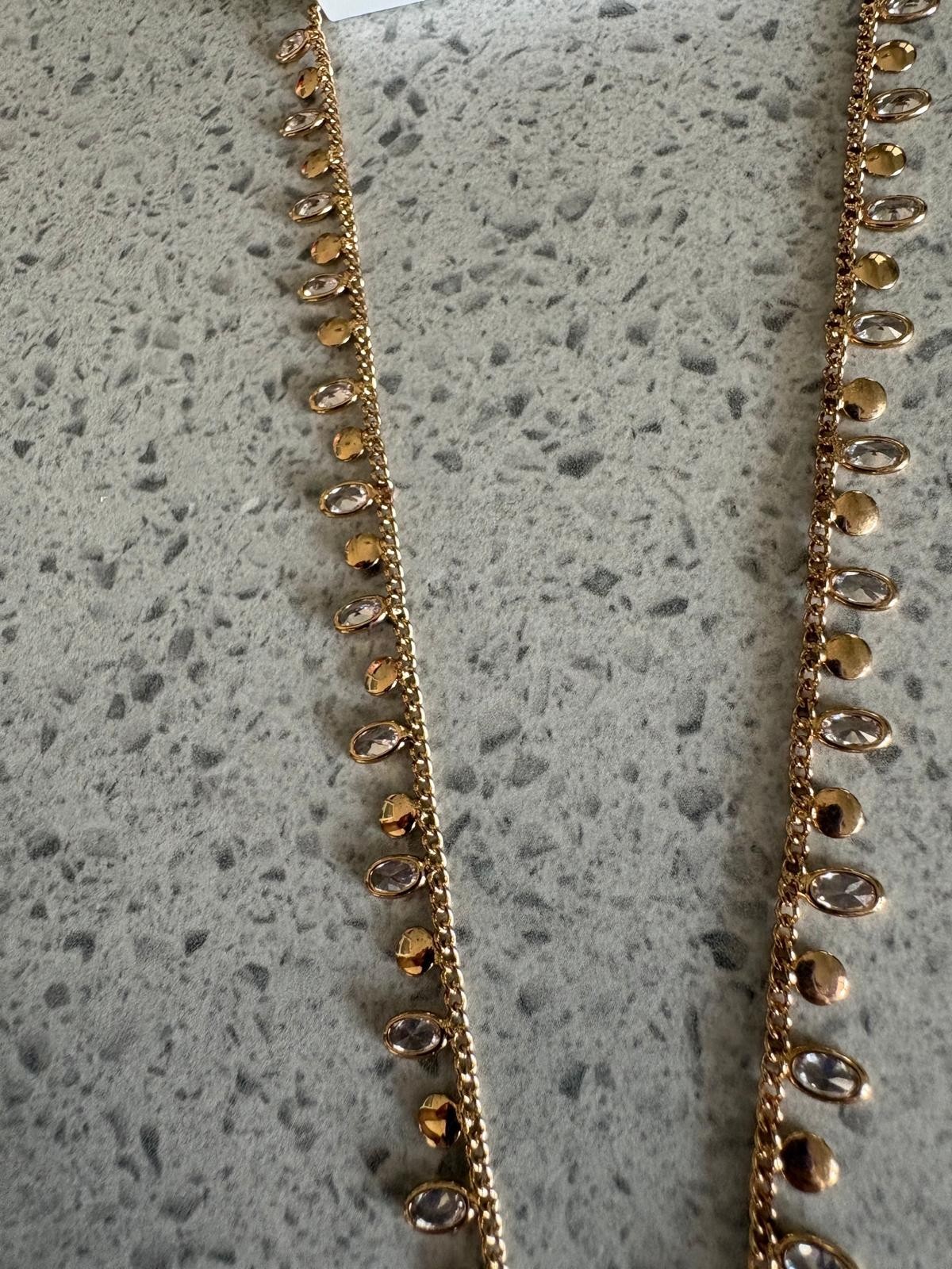 Forever 21 Gold Clear Cubic Zirconia Drop Charm Necklace One Size New Tag
