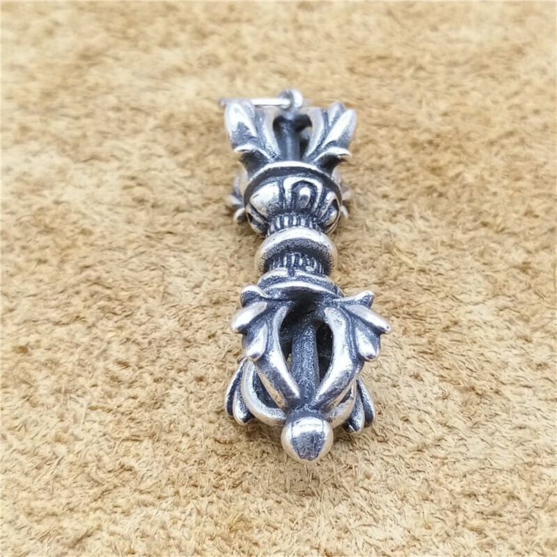 925 Sterling Silver Double Dorje Pendant Tibetan Buddhism Charm for Necklace