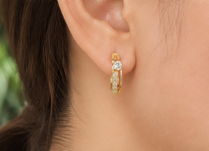 2Ct Round Cut Simulated Diamond Women Hoop Earrings 14K Yellow Gold Plated Gift
