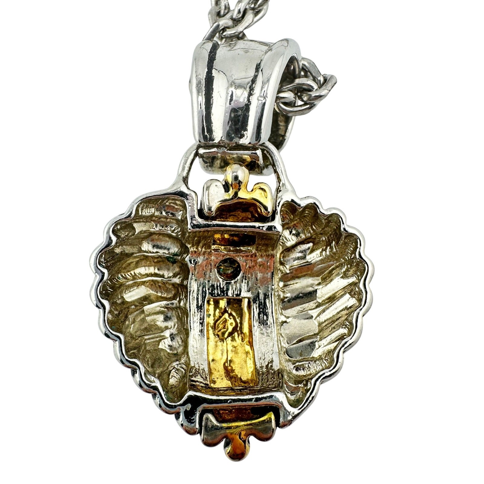 Chunky Modern Heart Silver Tone Gold Tone Accent Pendant 17″ Fashion Necklace