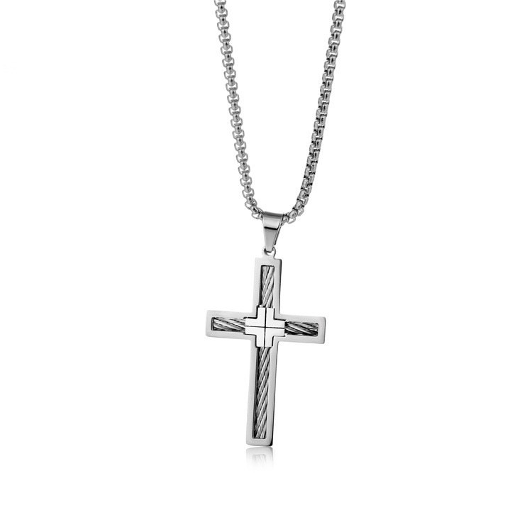 Mens Titanium Steel Cross Necklace Geometric Crucifix Pendant Gold Black Silver