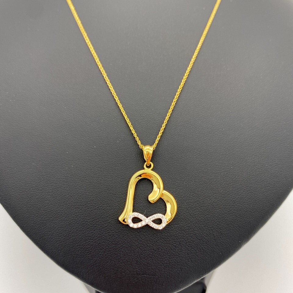1Ct Round Simulated Diamond Infinity Love Heart Pendant 14k Yellow Gold Plated