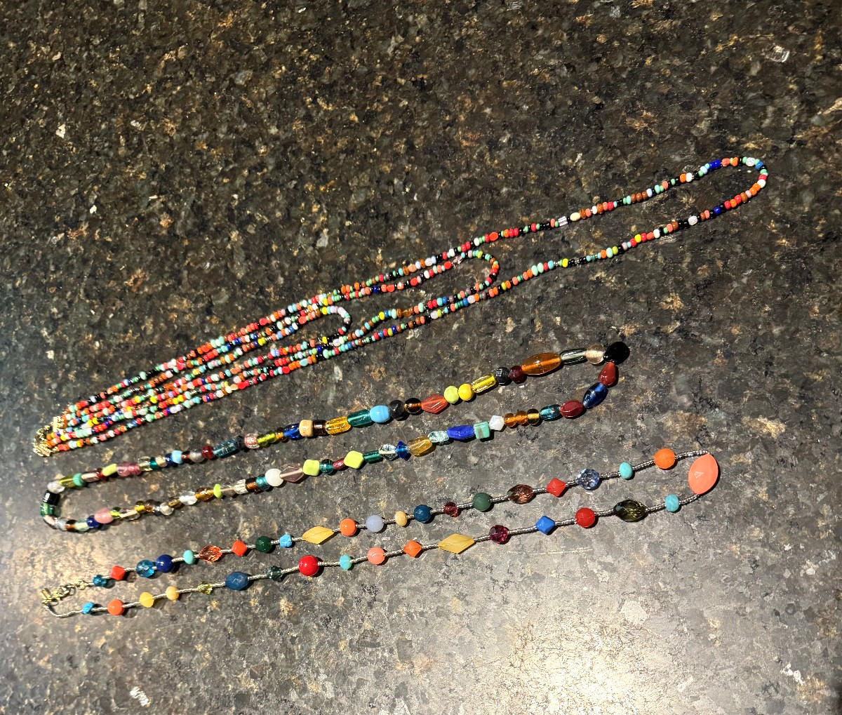 3 Long Necklaces Lot Colorful Glass/Stones/Plastic Beads Various 15-19” Long