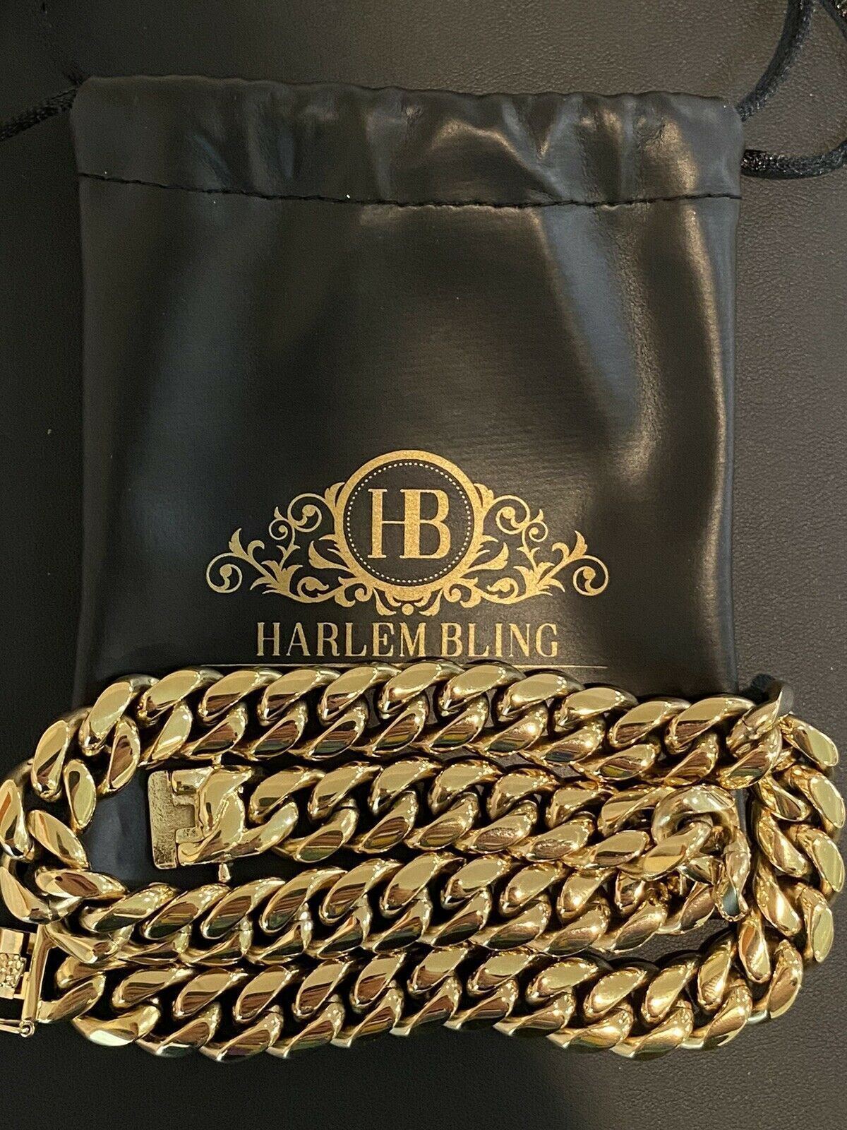 14mm 20″ Mens Real Miami Cuban Link Choker 14k Gold Plated Over Stainless Chain