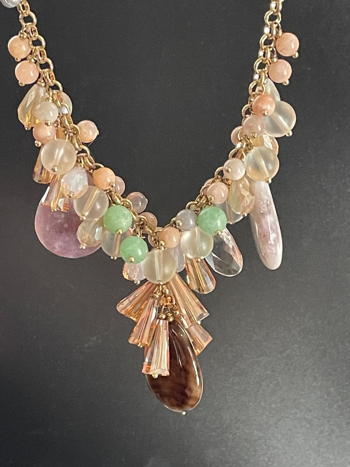 Anthropologie Nakamol Beaded Necklace Crystal Rhinestone Natural Stone Drops