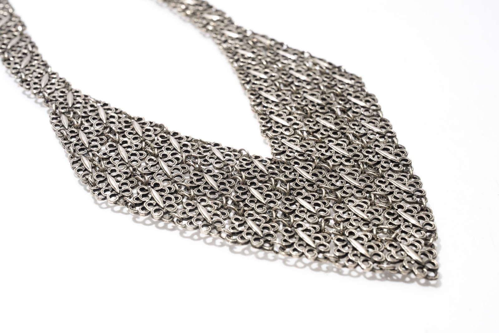 Metal Bib Necklace, Silver Toned