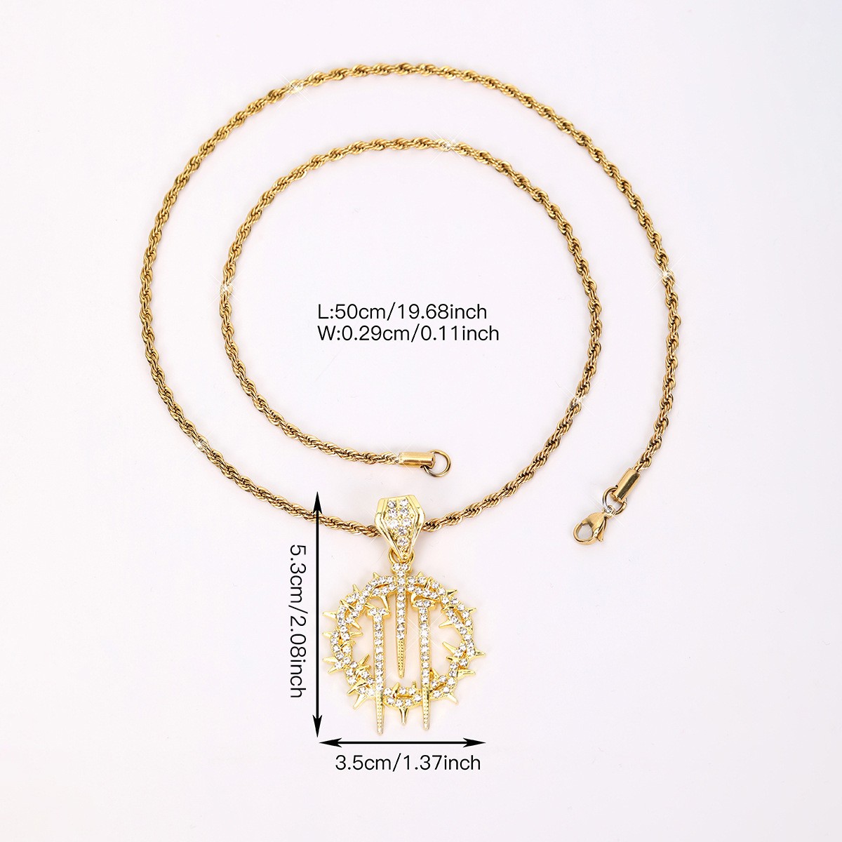Iced Thorn Spikes Pendant Necklace Stainless Steel Twisted Rope Chain Unisex