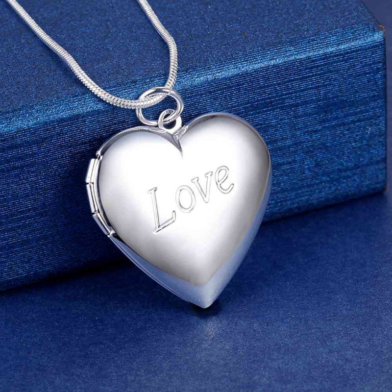 Photo Frame Pendant Necklace 925 Sterling Silver Oval Heart Locket Jewelry