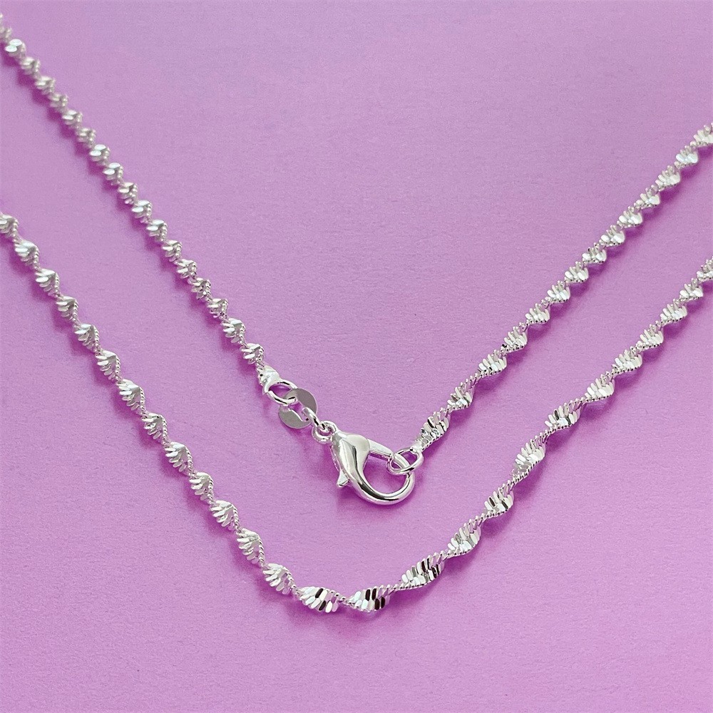 16″-24″ Unisex 925 Sterling Silver Diamond Cut 2mm Link Chain Necklace #N279