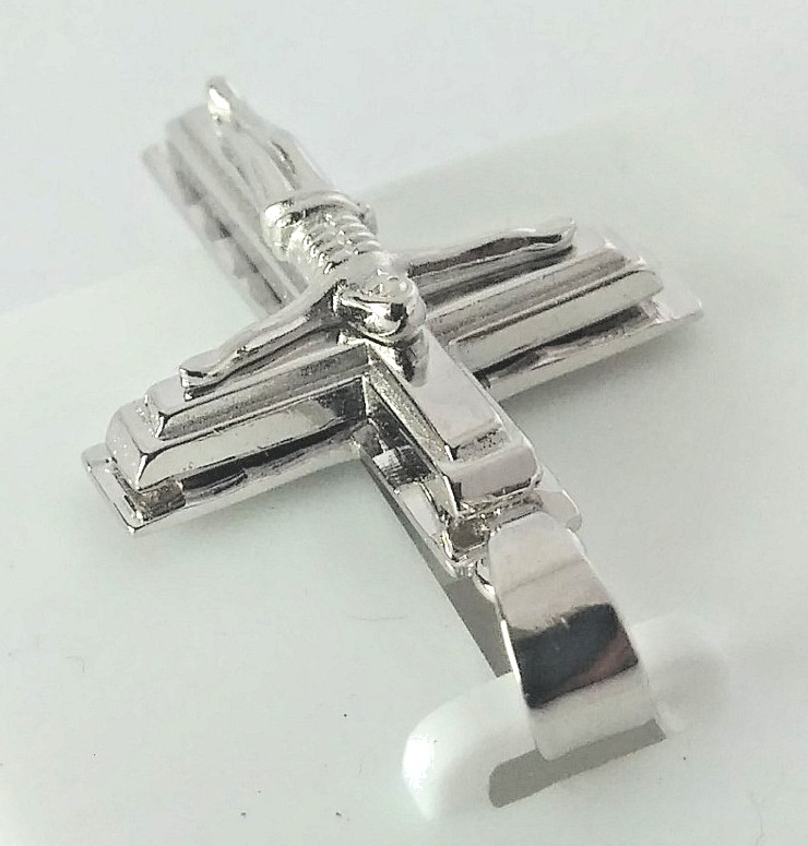Rhodium Plated 925 STERLING SILVER RELIGIOUS Cross CRUCIFIX Pendant 29x18mm