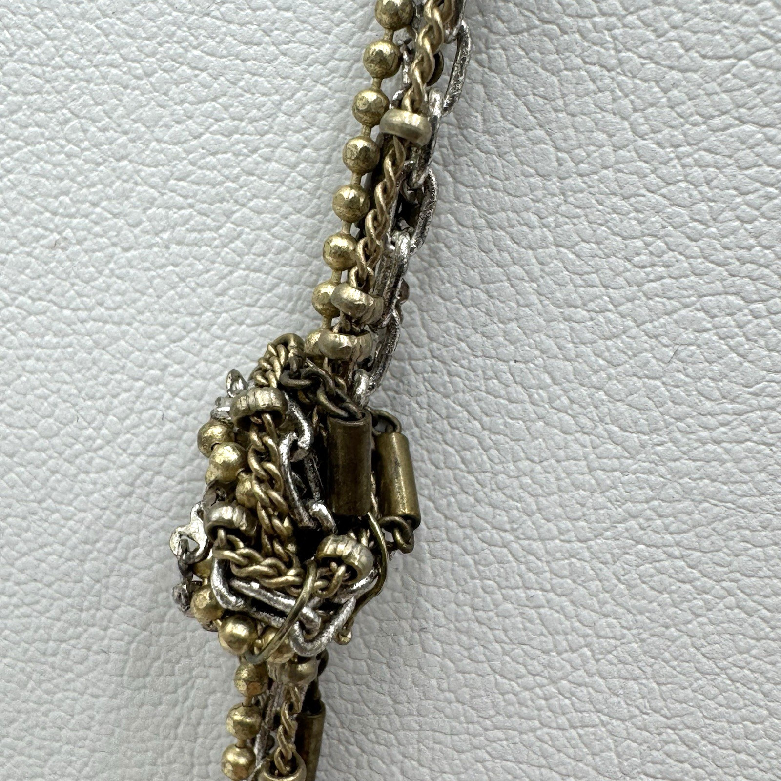 Ann Taylor Loft Necklace Multi Chain Gold Silver Tone Glass Faceted Rhinestones