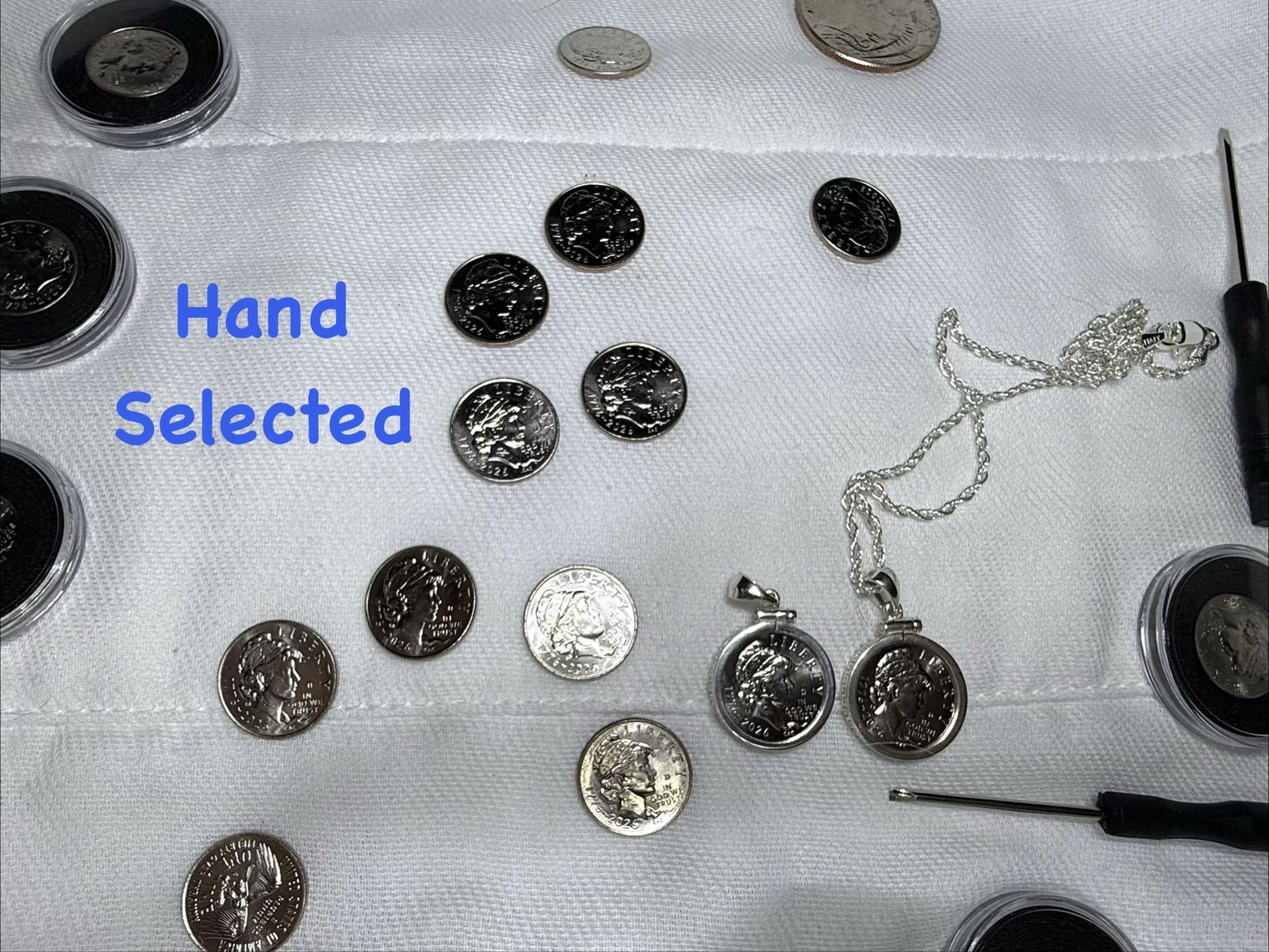 Emerging Liberty Dime Pendant Necklace w/ 925 Sterling Silver Bezel & Chain 18”