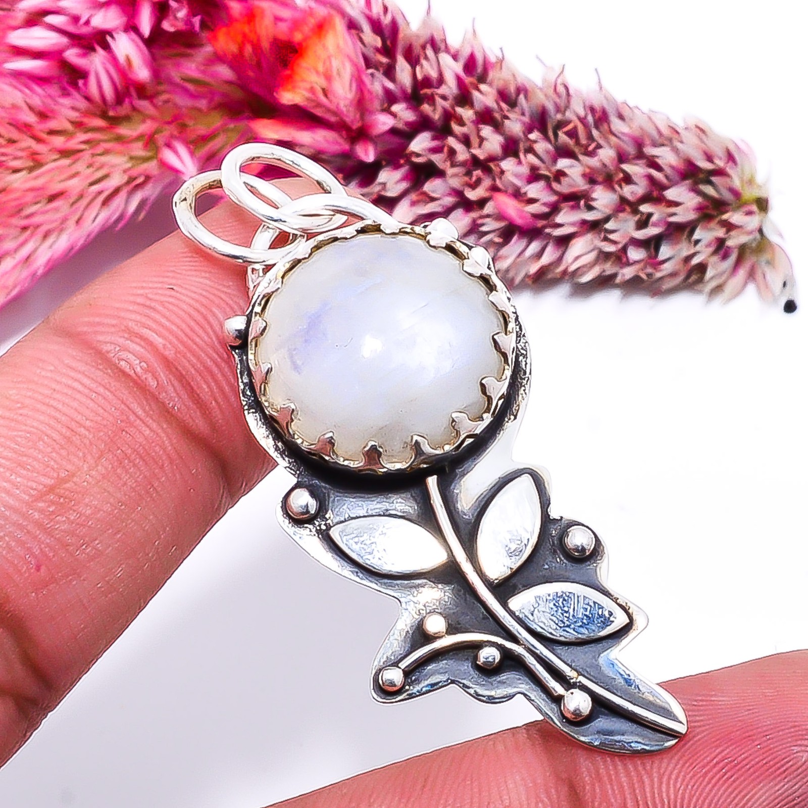 Rainbow Moonstone – India Handmade 925 Sterling Silver Pendant 1.72″ P47