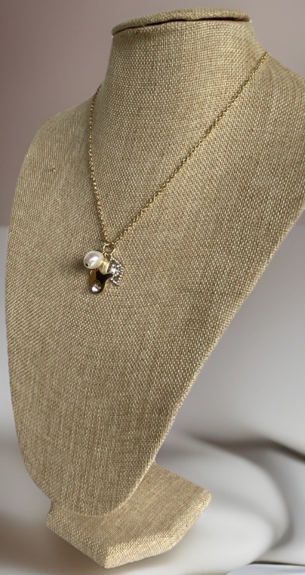 Adjustable Gold Tone BaubleBar Necklace with Charms, Hamsa, Evil Eye, etc 17-20″