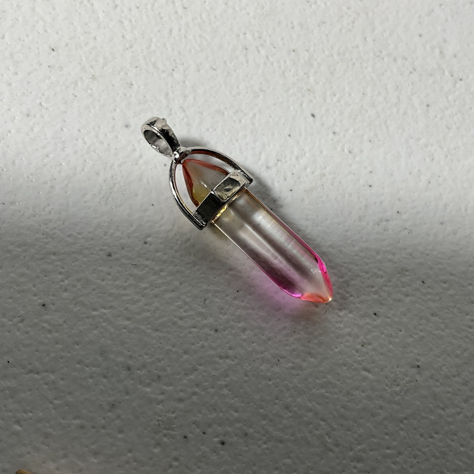 Gradient Rainbow Quartz Crystal Point Pendant Necklace Charm Silver Tone Bail