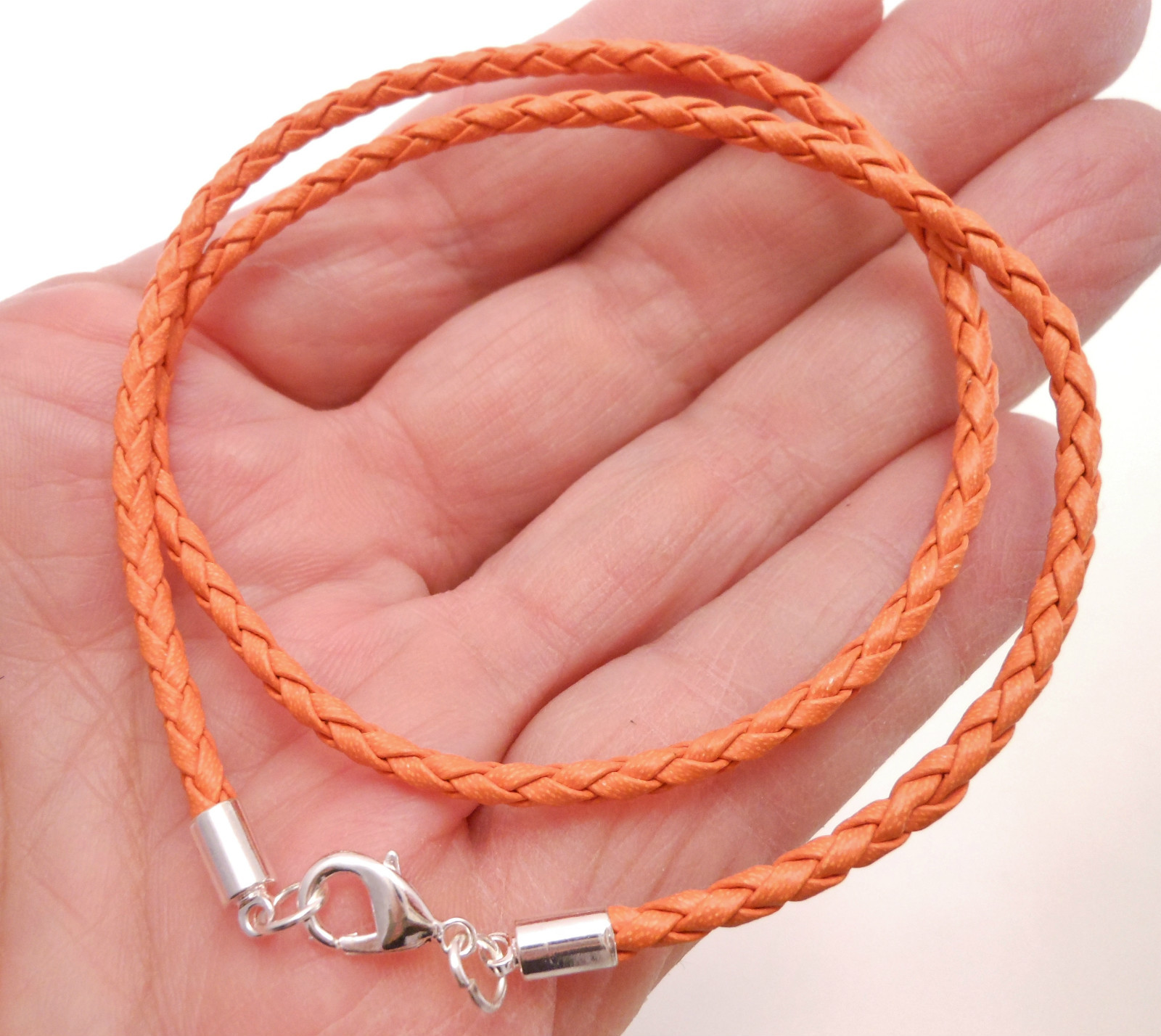 Braided Leather 3mm Cord Faux Surfer Necklace w/ Lobster Clasp- Harvest Orange
