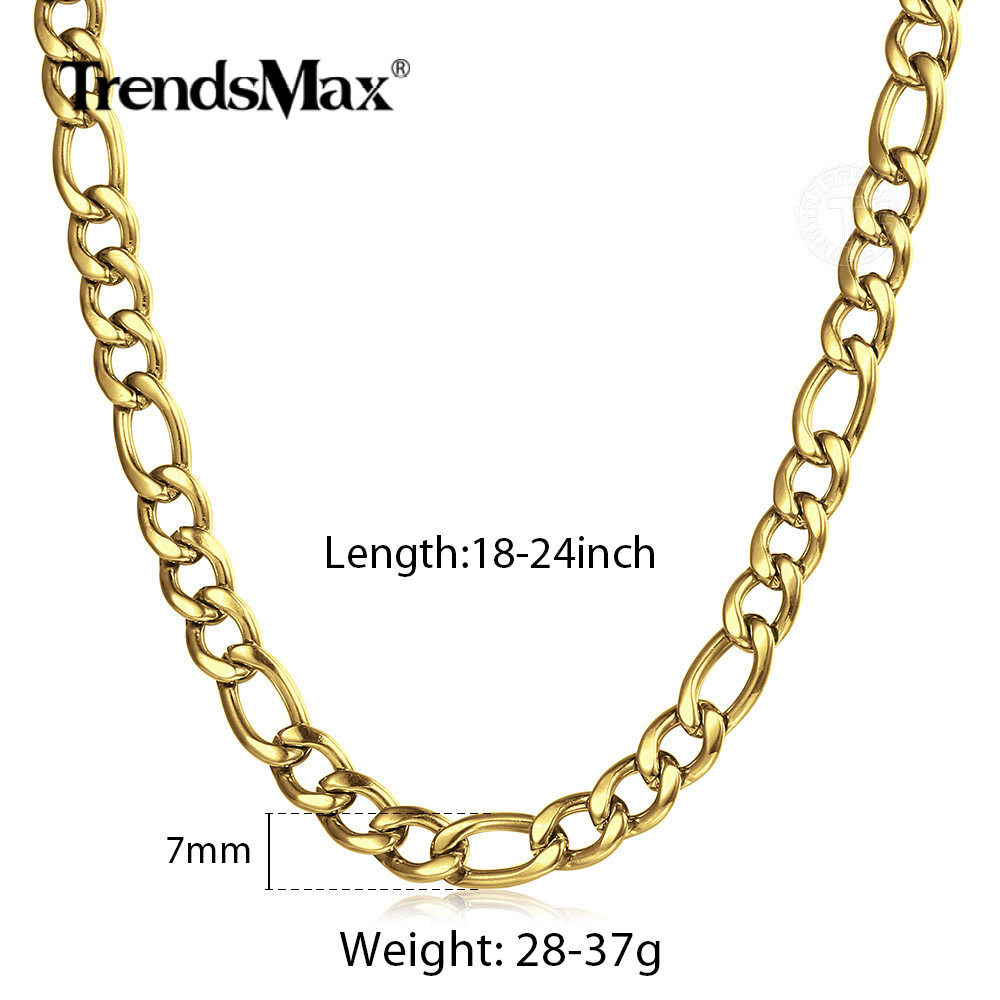 3/5/7/9mm Gold Plated Stainless Steel Figaro Chain Necklace Choker Fashion Link